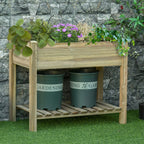 Raised Garden Bed with Legs and Storage Shelf, Elevated Wooden Planter Box