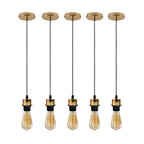 5 Pack Industrial French Gold Pendant Light, Lampshade Addable E27 Lamp Holder Light, E27 UK Holder Set With PVC Cable