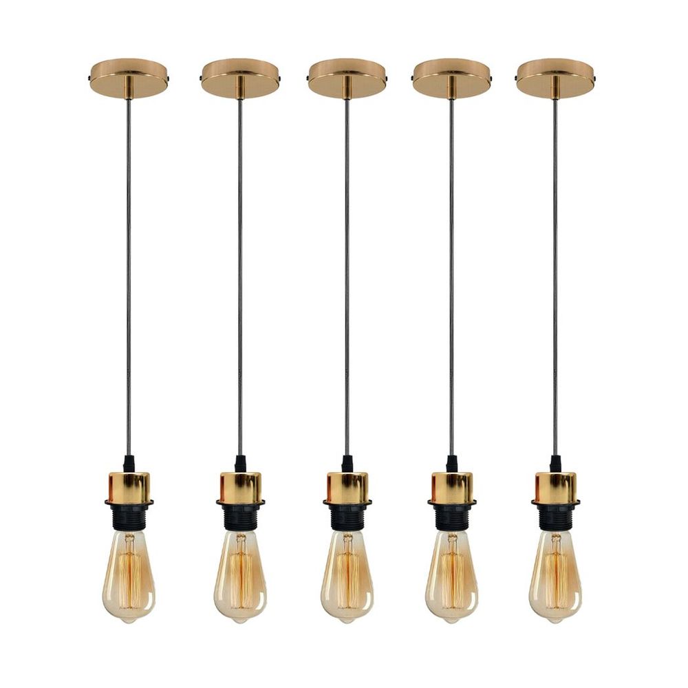 5 Pack Industrial French Gold Pendant Light, Lampshade Addable E27 Lamp Holder Light, E27 UK Holder Set With PVC Cable