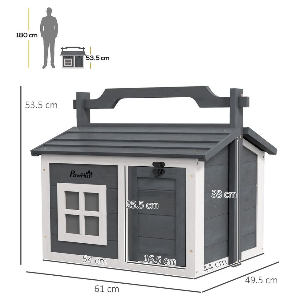 Rabbit Hutch - Indoor Outdoor, Openable Roof, Top Handle, Grey