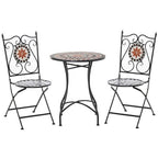 3PCs Garden Set 1 Ceramic Tile Round Table and 2 Foldable Chairs
