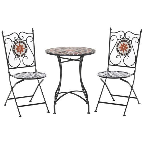3PCs Garden Set 1 Ceramic Tile Round Table and 2 Foldable Chairs
