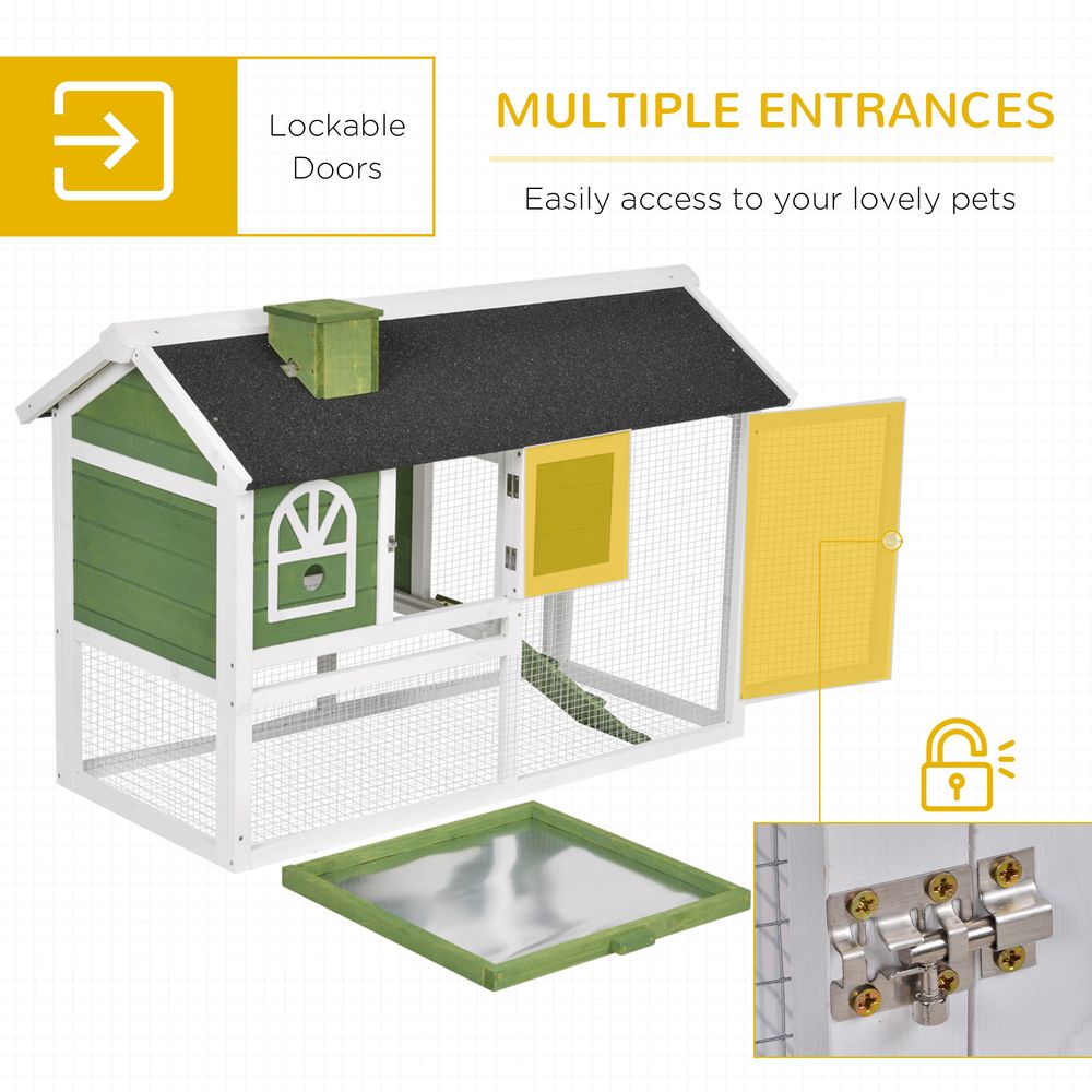2 Tiers Rabbit Hutch and Run Wooden Guinea Pig Hutch Outdoor with Sliding Tray, Ramp, Water-resistant Roof, for 2-4 Rabbits
