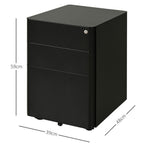 3 Draw Metal Filing Cabinet Lockable 4 Wheel Compact Under Desk Black