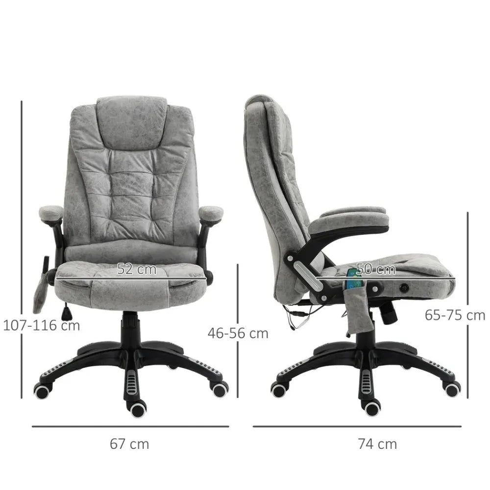 Executive Reclining Chair w/ Heating Massage Points Relaxing Headrest Grey with Soothe Detail