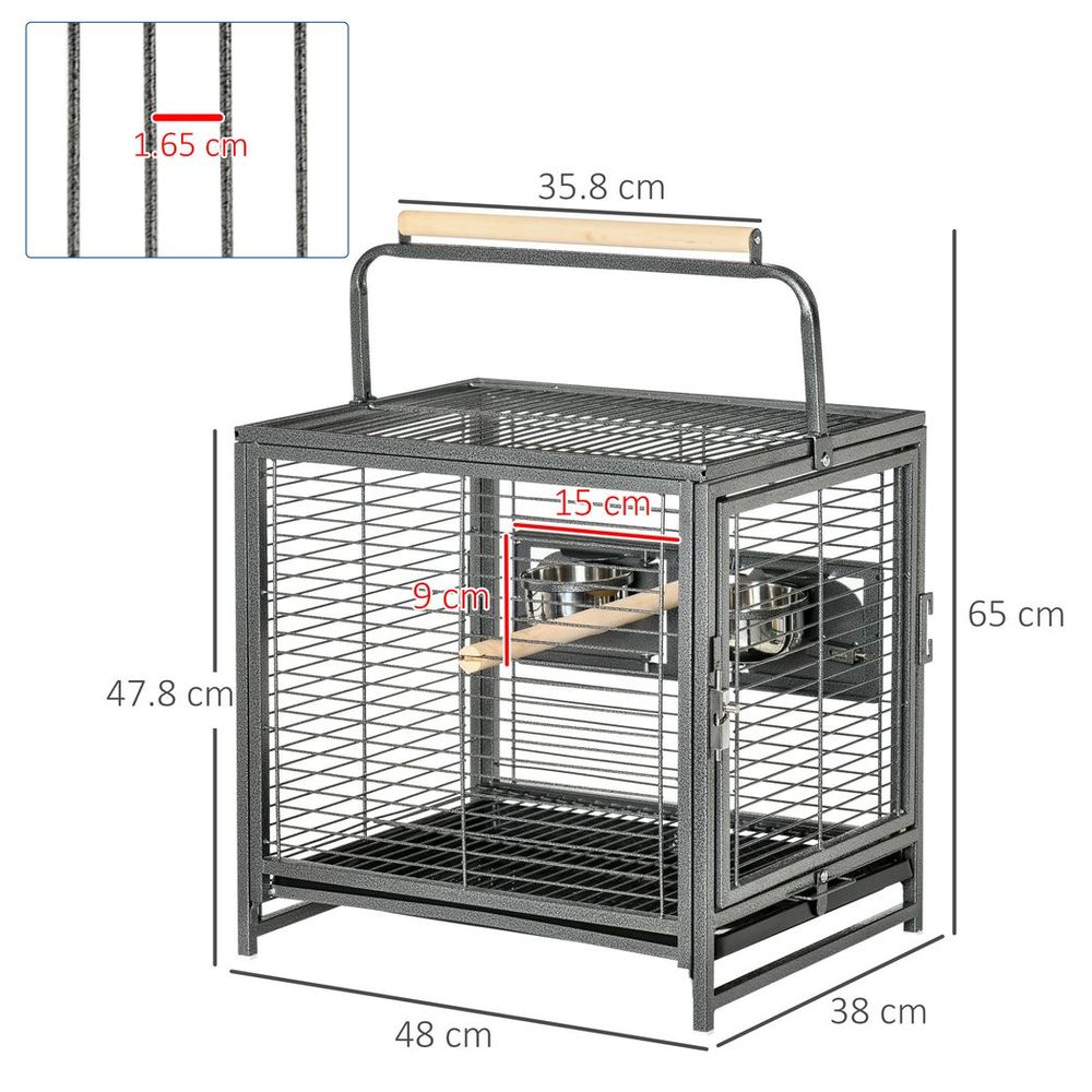 Parrot Cage - Spacious & Portable Carrier - Ideal for Cockatiels, Conures, African Greys