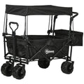 Foldable Trolley Cart w/ 4 Wheels, 2 Compartments, Canopy - Black