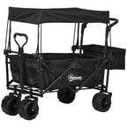Foldable Trolley Cart w/ 4 Wheels, 2 Compartments, Canopy - Black