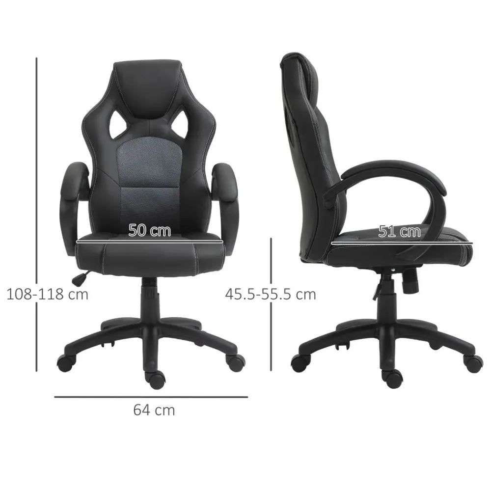Executive Racing Swivel Gaming Office Chair PU Leather Computer Desk Chair Grey in Leather