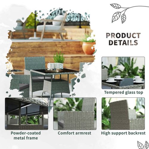 Rattan Outdoor Dining Table and Chairs for 4, Light Grey