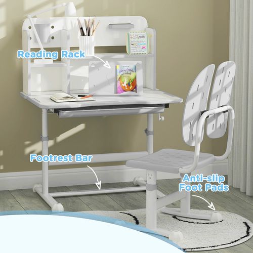 Kids Desk and Chair Set w/ Tiltable Desktop Reading Rack