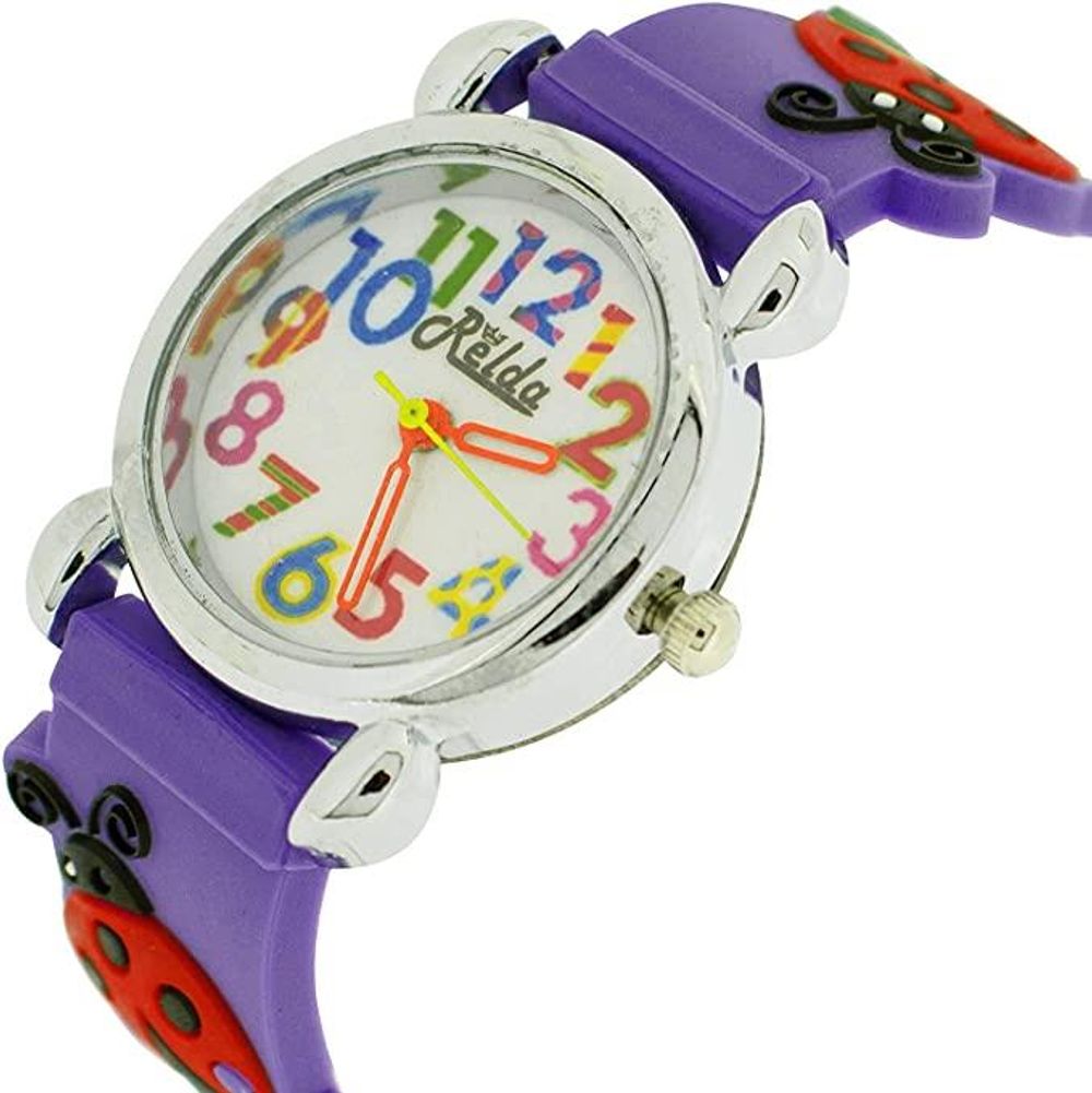 Children's Big Number Analog Ladybird On Purple Silicone Strap Girl's Watch
