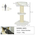 2 Tier Cat Resting Tree - Top Basket Cushion, Sisal Post - Cream White