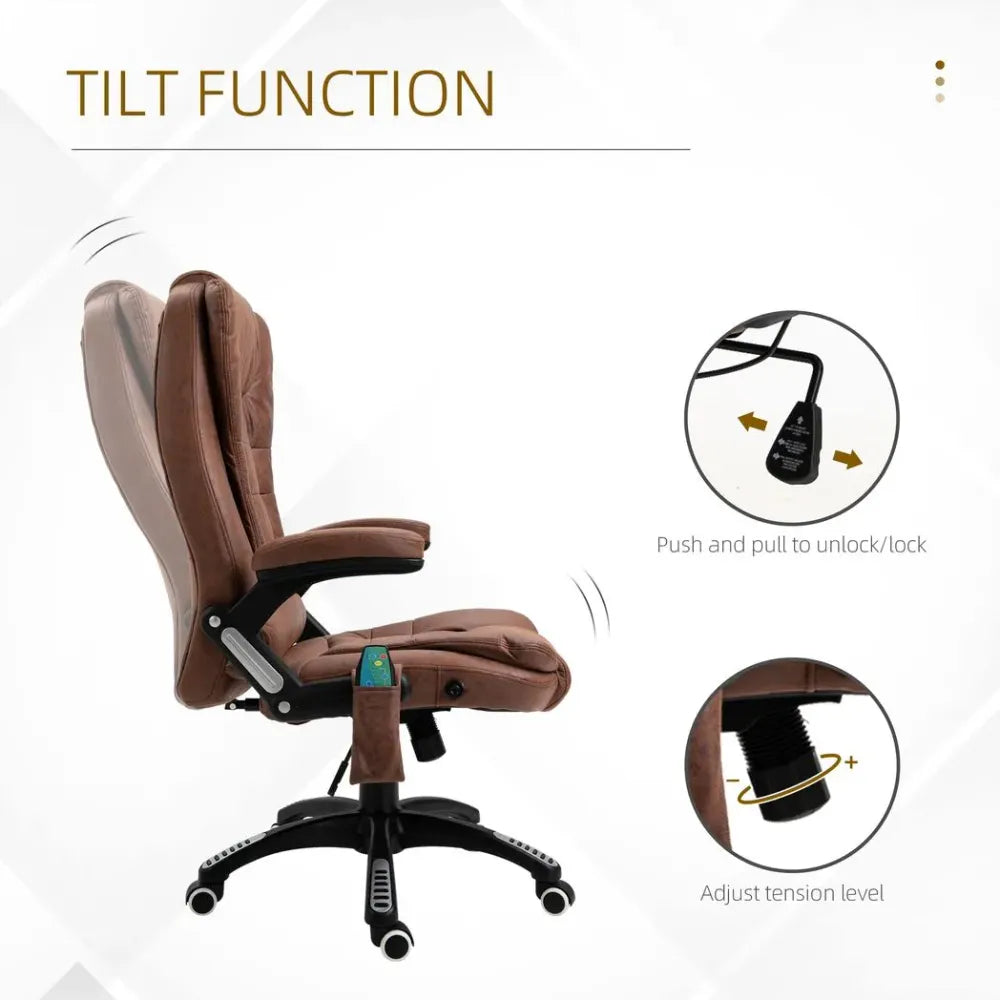 Reclining Chair w/ Heating Massage Points Relaxing Headrest Brown - Executive