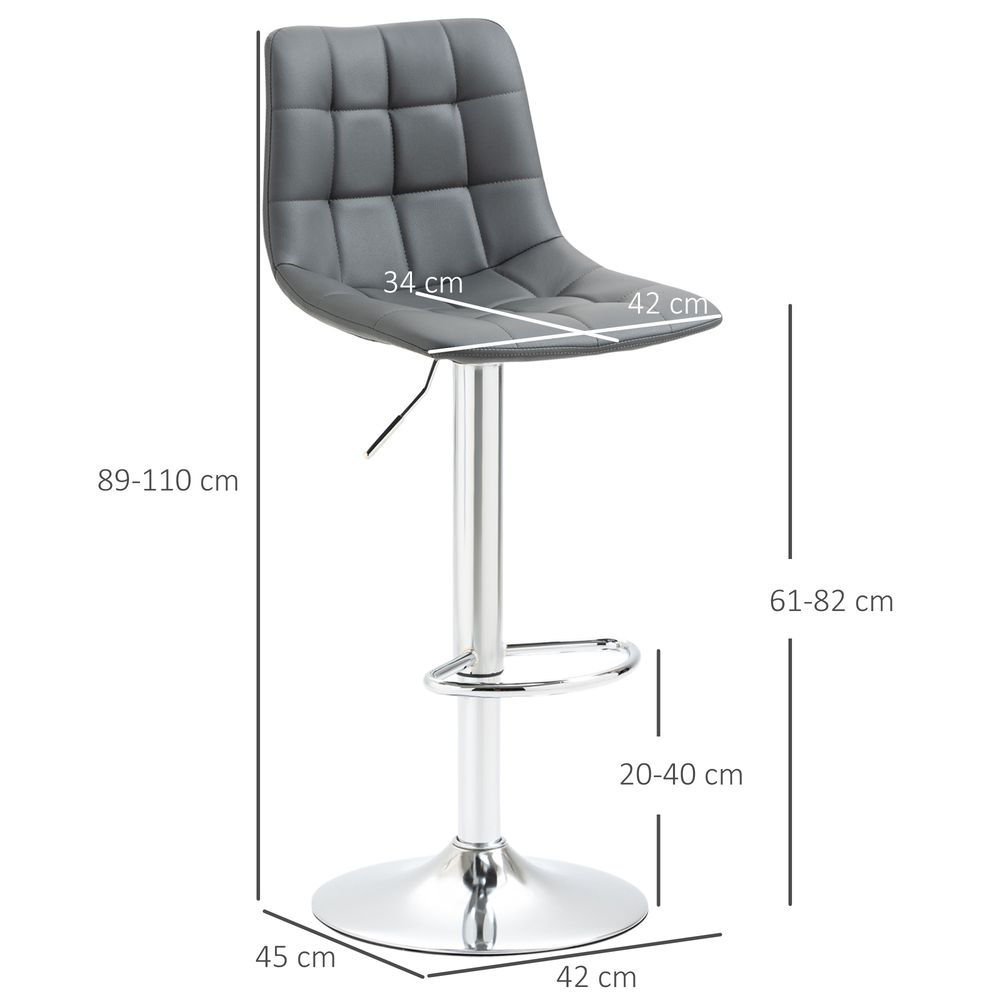 Adjustable Bar Stool Set of 2 - Grey, Swivel with Footrest