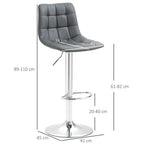 Adjustable Bar Stool Set of 2 - Grey, Swivel with Footrest