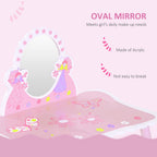 Kids Dressing Table Girls Pink Wooden Kids Dressing Table & Stool Make Up Desk Chair Toys Fairy Dresser Play Set w/Mirror