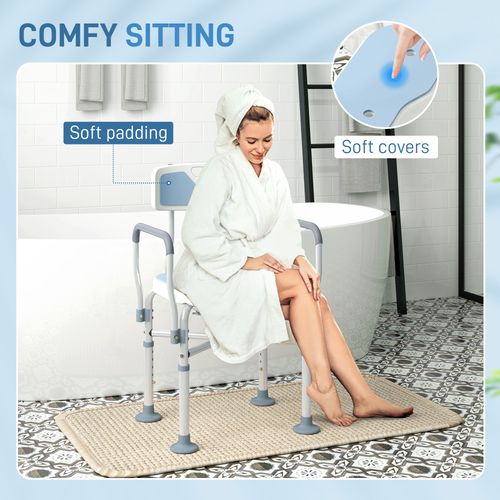 Padded Bath Chair with Slotted Seat and Adjustable Height, Light Blue