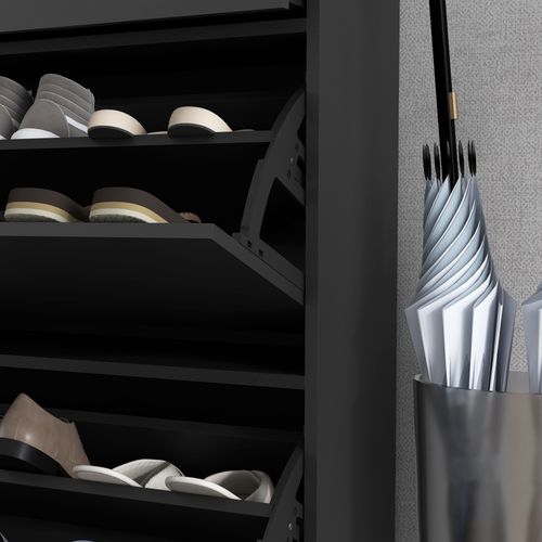3-Drawer Shoe Cabinet with Adjustable Shelf for 12 Pairs of Shoes, Narrow Shoe Storage Cabinet with 2 Flip Doors for Hallway, Entryway, Black