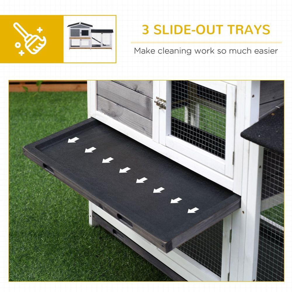 2-Tier Wooden Rabbit Hutch Guinea House Pet Cage Outdoor w/ Tray Ramp