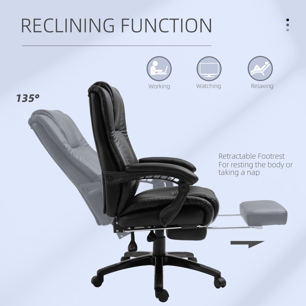 Executive Office Chair, PU Leather High Back Desk Chair with Height Adjustable, Reclining Swivel Computer Chair for Home, Black