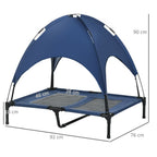 92cm Elevated Dog Bed Cooling Raised Pet Cot UV Protection Canopy Blue