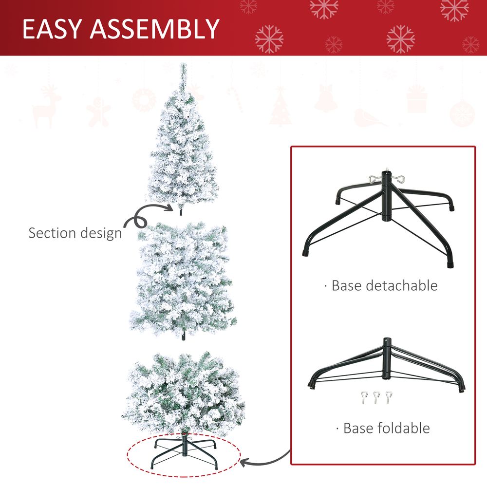 Artificial Snow Flocked Christmas Tree - 6ft Prelit Green White - Warm LED Lights