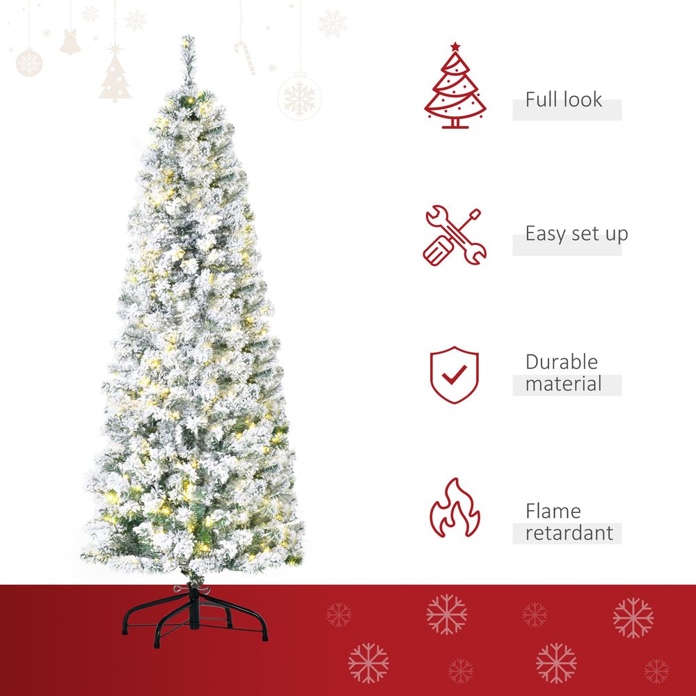Artificial Snow Flocked Christmas Tree - 6ft Prelit Green White - Warm LED Lights