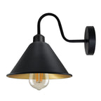 Vintage Black Gold Wall Light Fixture - E27 Base - Cone Shape Shade - Swan Neck