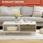 Modern Coffee Tables for Living Room w/ Storage Shelves, 2 Drawers, White