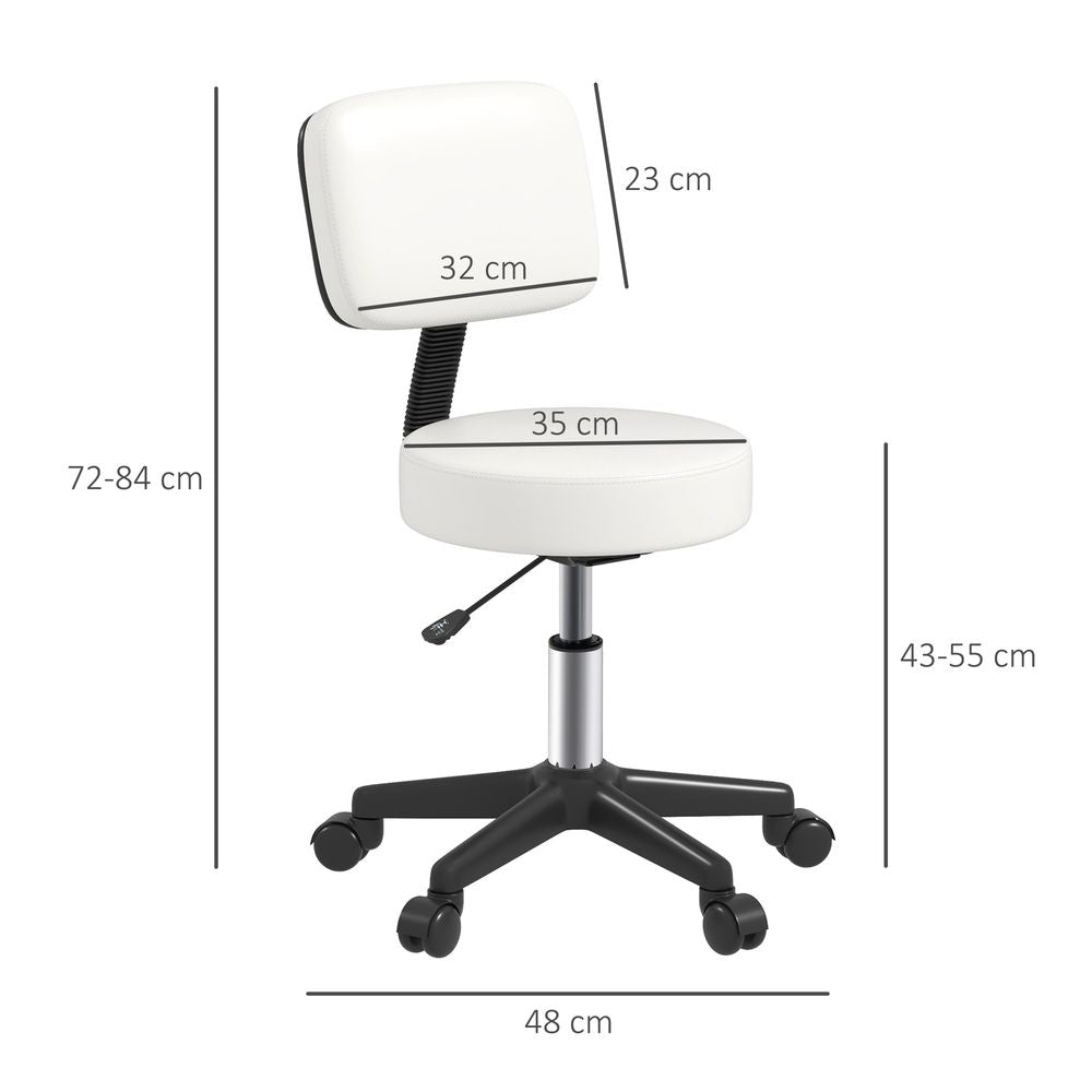 Salon Chair: Adjustable, Swivel, Padded Seat & Back, 5 Wheels - White