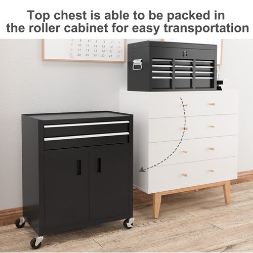 Top Chest and Roller Cabinet Combo Metal Tool Cabinet on Wheels