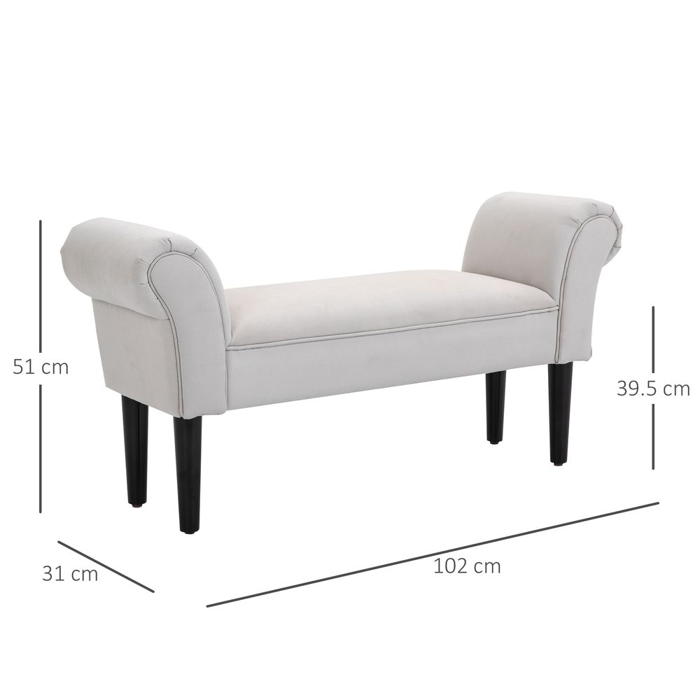 Elegant Flannelette Home End Bench Wood Legs Padding High Scrolled Ends