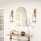 Modern Arched Window Wall Mirror for Bedroom, 91x60cm, Gold Tone