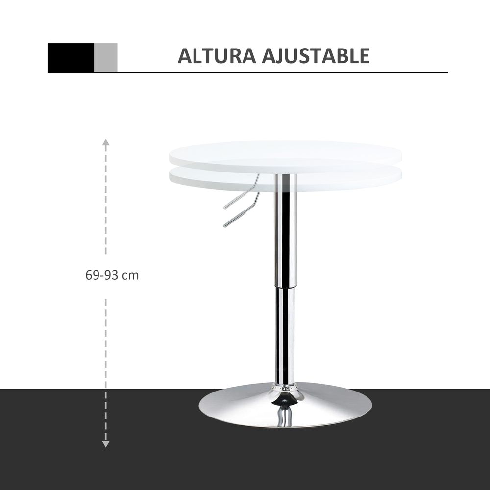 Adjustable Height Round Bar Table Swivel Top White - 60cm - Metal Frame