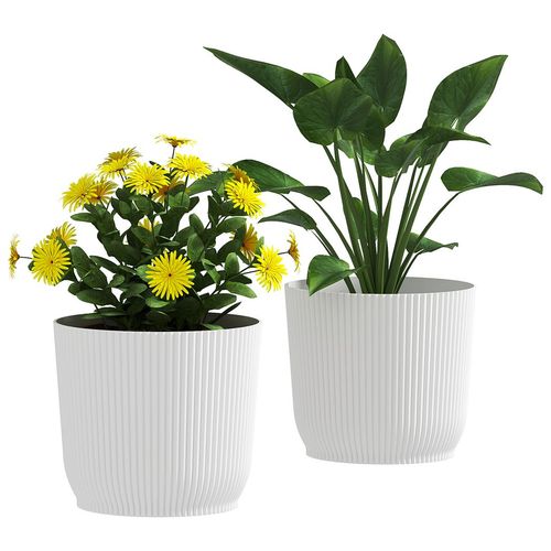 Set of 2 Round Plant Pots Outdoor 22cm for Garden, White