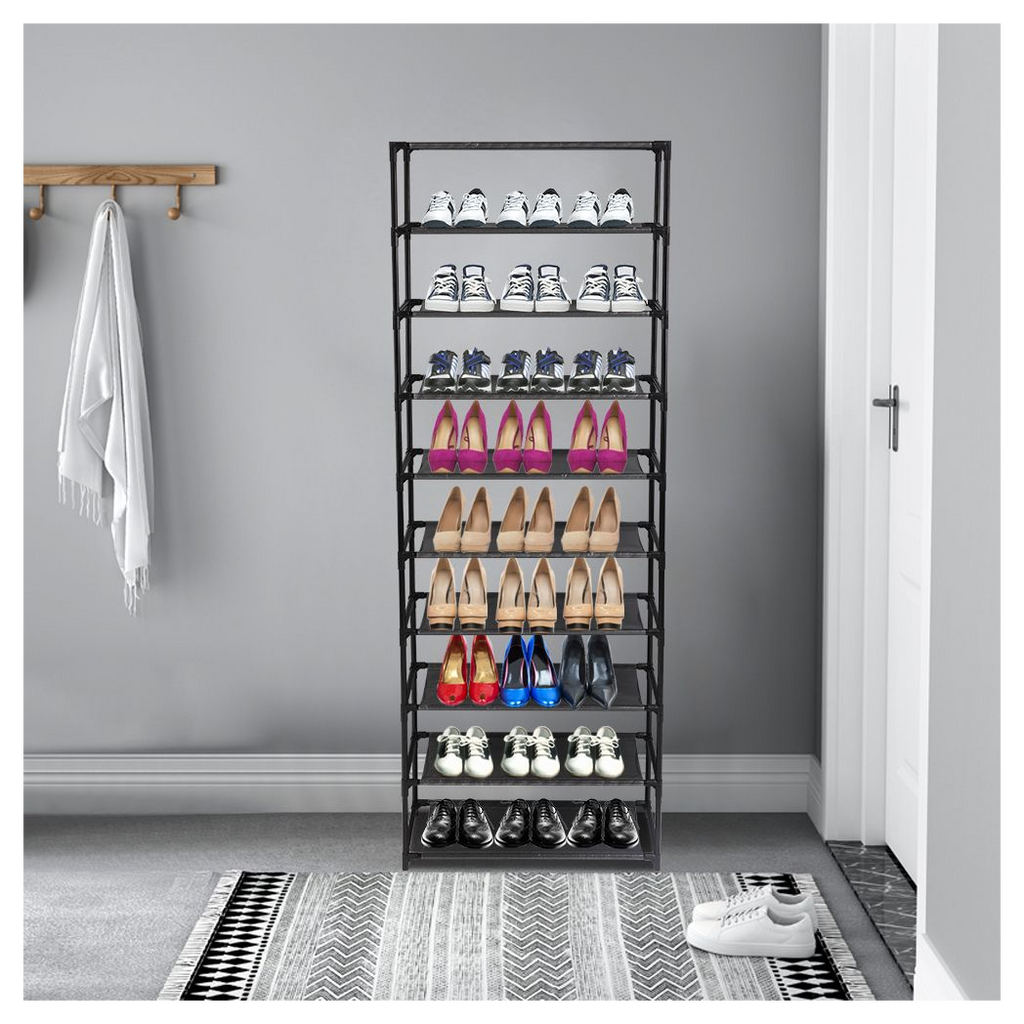 10 Tier Stackable Shoe Rack Storage Shelves - Stainless Steel Frame Holds 50 Pairs Of Shoes
