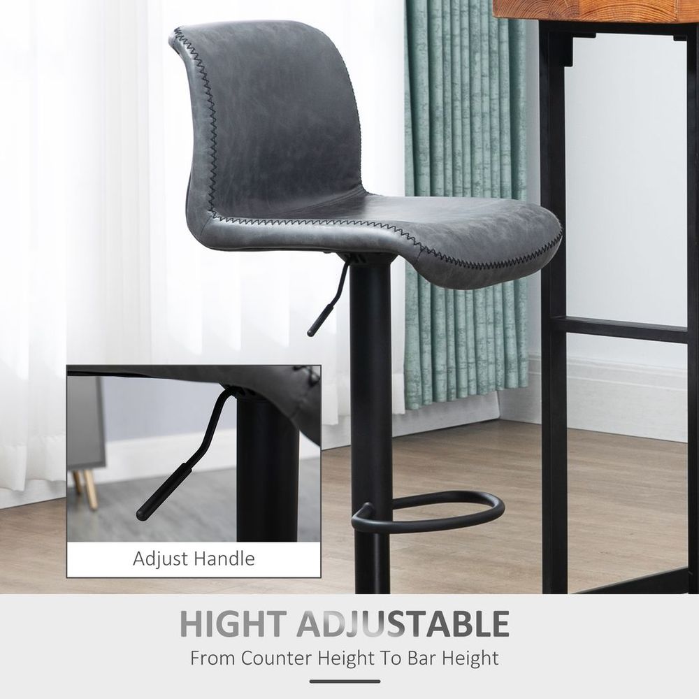 PU Leather Bar Stool Set of 2 - Adjustable Retro Swivel