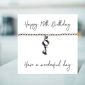 Happy 18th Birthday Bracelet & Message Card - Silver Plated Beaded Bracelet with Key Charm - Gift