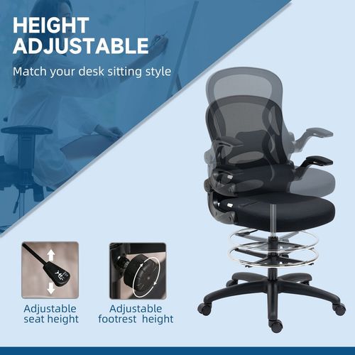 Draughtsman Chair Tall Office Chair w/ Adjustable Footrest Ring Black
