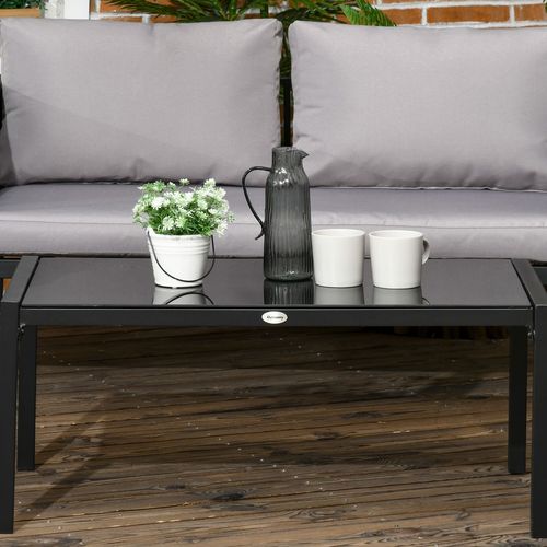 4 Piece Garden Sofa Set w/ Tempered Glass Coffee Table Padded Cushions