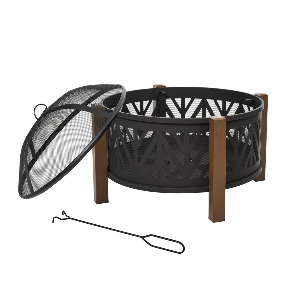 30" Outdoor Fire Pit Bowl with BBQ Grill Grate & Spark Screen Cover - Steel Construction