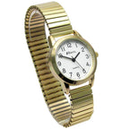 Ladies Bold Number White Dial Gold Expander Bracelet Watch
