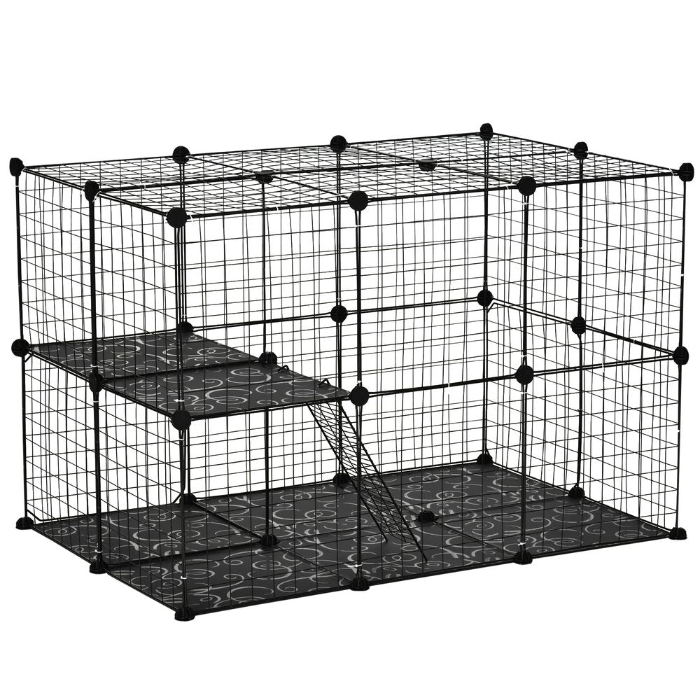 Pet Playpen DIY Small Animal Cage Enclosure Metal Wire Fence 39 Panels with 3 Doors 2 Ramps for Kitten Bunny Chinchilla Pet Mink Black
