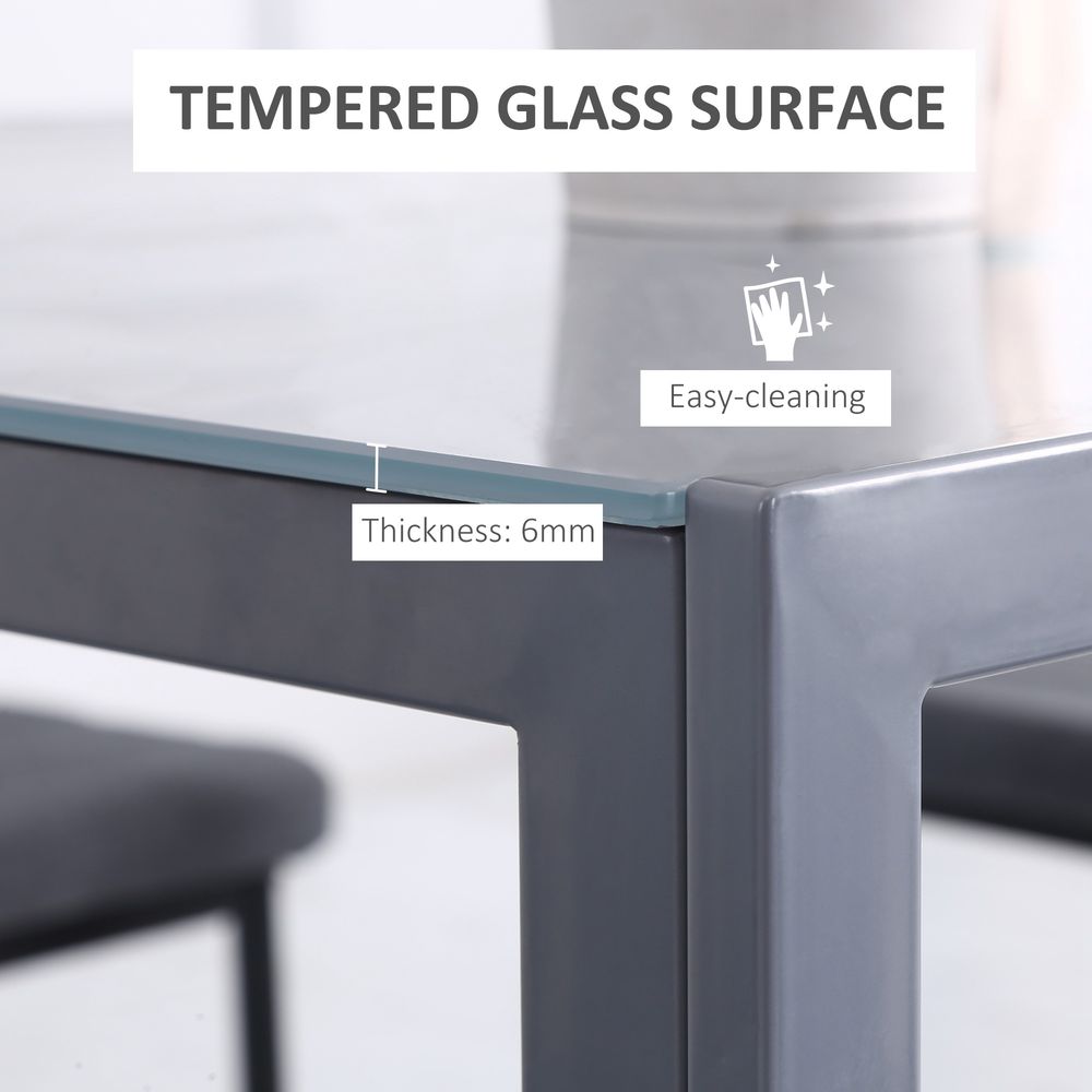 Modern Square Dining Table, Seats 4, with Glass Top & Metal Legs for Dining Room, Living Room, Greyare Design with Tempered Glass & Metal Legs