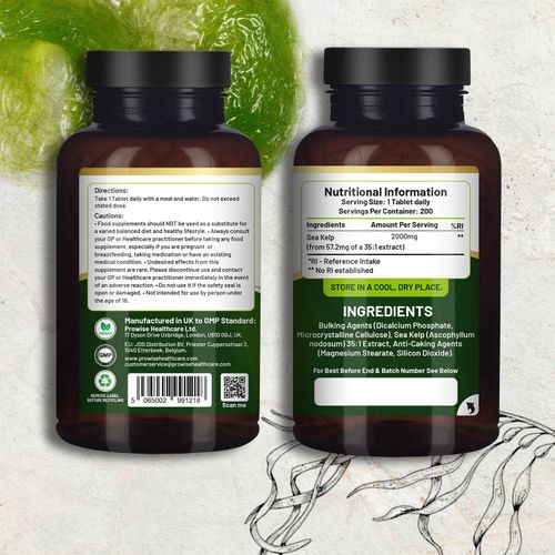 Sea Kelp 2000mg 200 Vegan Tablets - Natural Source of Iodine - Ingredients