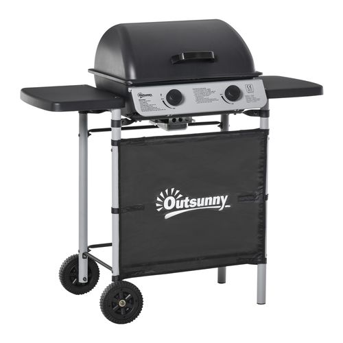 Propane Gas Barbecue Grill 2 Burner Cooking BBQ 5.6 kW w/ Side Shelves