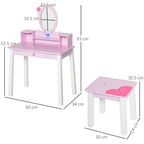 Kids Dressing Table Set w/ Storage & Mirror - Pink