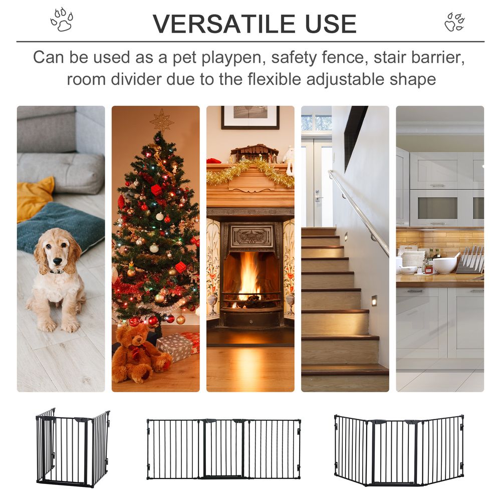 Pet Safety Gate 3 Panels Playpen Metal Fence with Walk Through Door Black