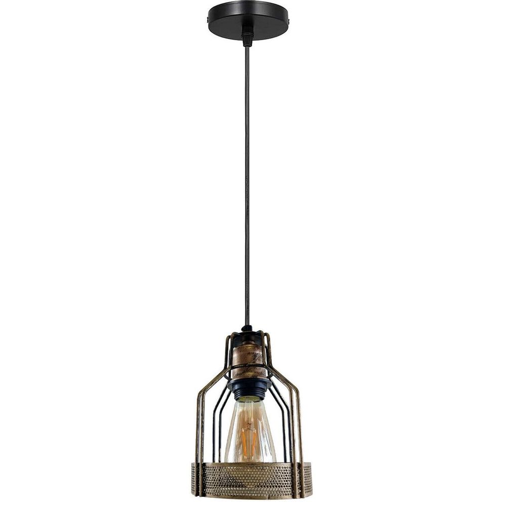 Vintage Industrial Copper Ceiling Pendant Light - Brushed Metal Bird Cage Shade - Hanging Lamp